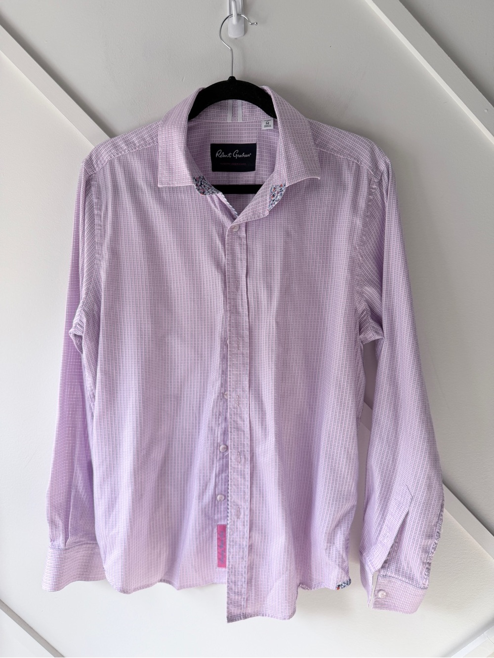 Robert Graham Men’s M Pink White Microcheck Button Up Dress Shirt Tailored